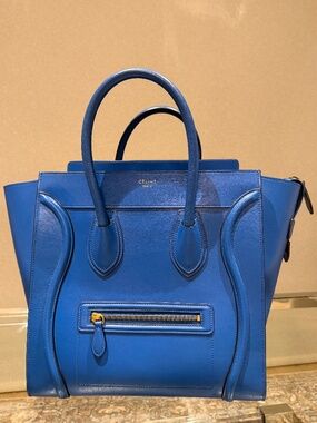 Celine Mini Luggage Tote Bag Electric Blue Leather | Authentic